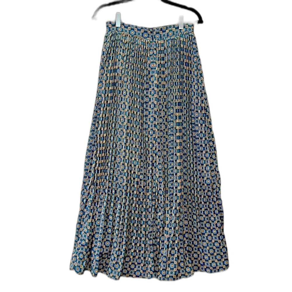 BANANA REPUBLIC Pleated Maxi Skirt Geometric Print Sz 2 Black/multi-color